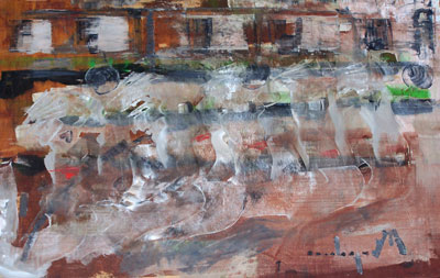 In corsa, olio, 70×40 cm